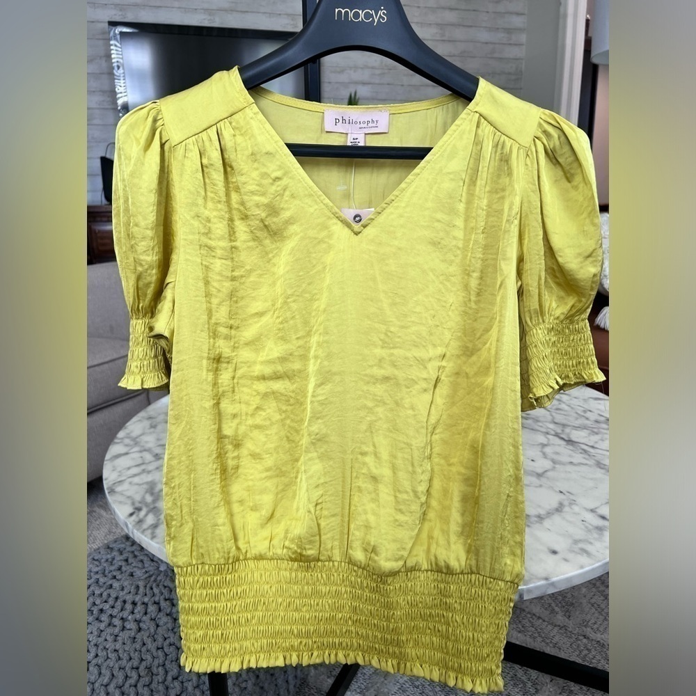 Philosophy Womens Yellow Blouse Wing Sleeve Top Size Small NWT